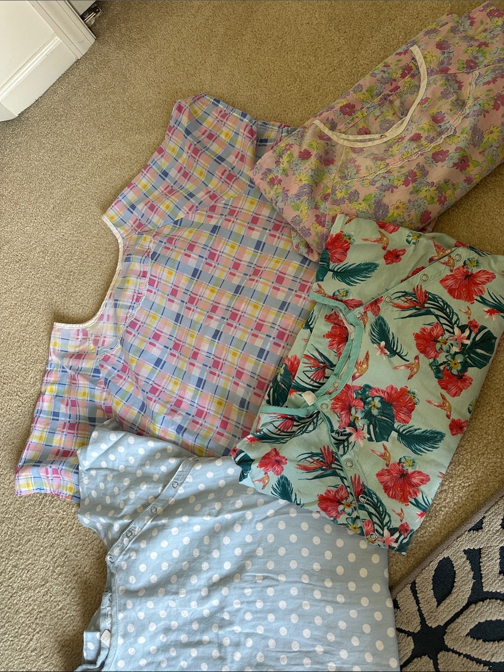 Women’s  Pastel Plaid hospital gown snap LOT cotton L/XL